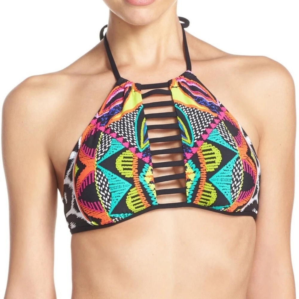 NWT Trina Turk AFRICANA High Neck Cut Out Tribal Print Adjustable Bikini Top, 12